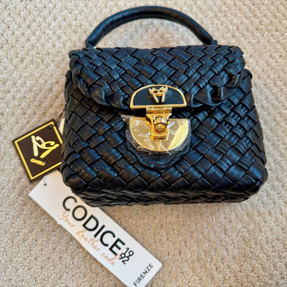 Ghibli Black Woven Leather Flap Over Grab Handbag
Brand new with tags